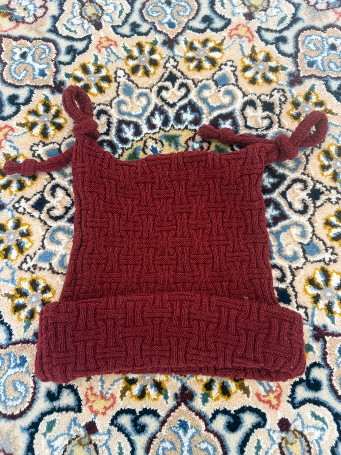빈티지 골지 사각비니 Burgundy Knot Knit Beanie 상품이미지1