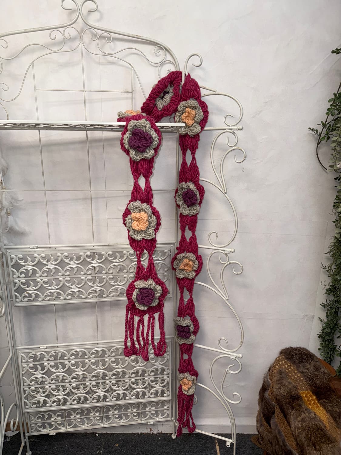 Hot pink flower crochet knit muffler  상품이미지1