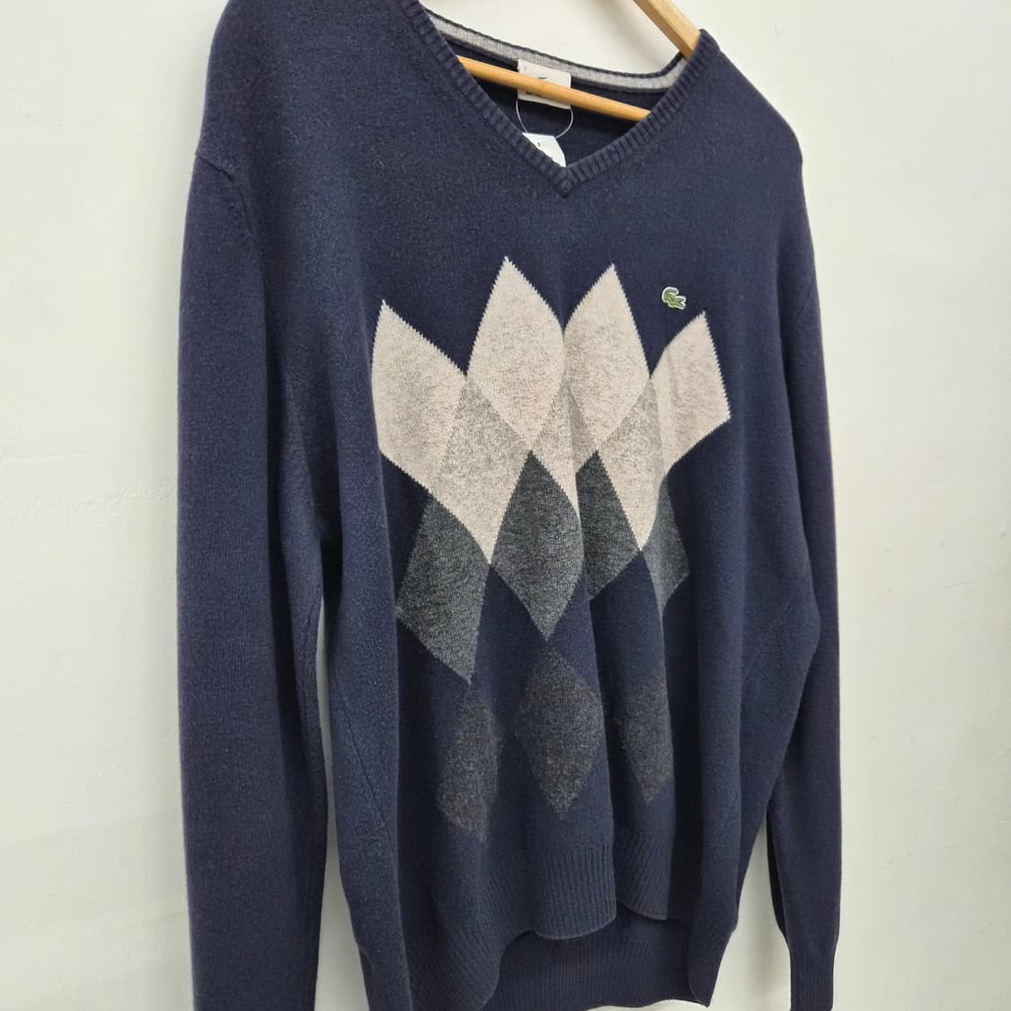 라코스테 아가일 브이넥 니트 네이비 남성 M 상품이미지2