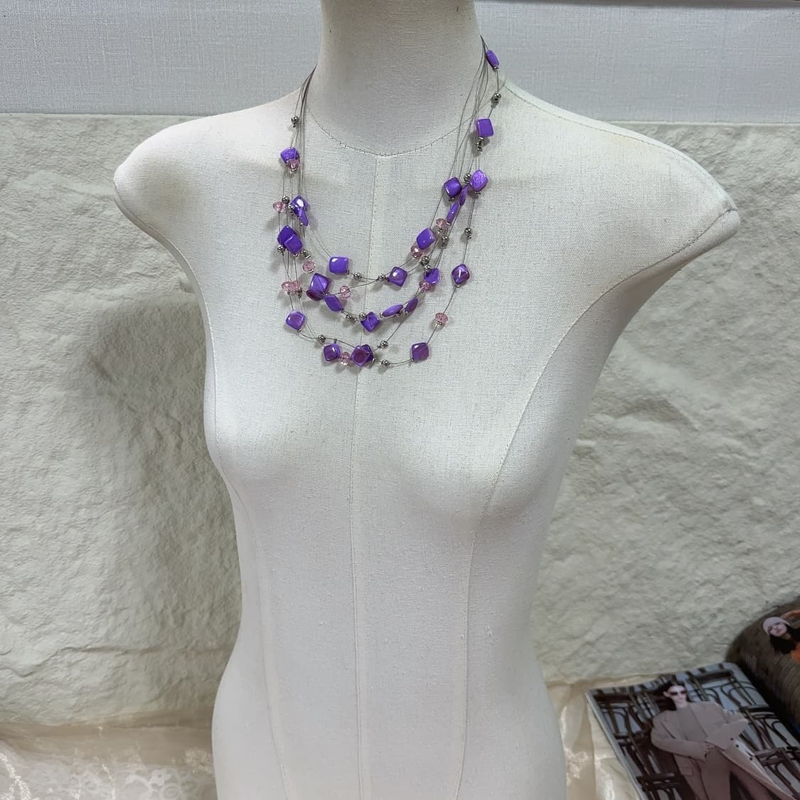 빈티지 퍼플 쉘 오리엔탈 레이어드 목걸이 상품이미지1