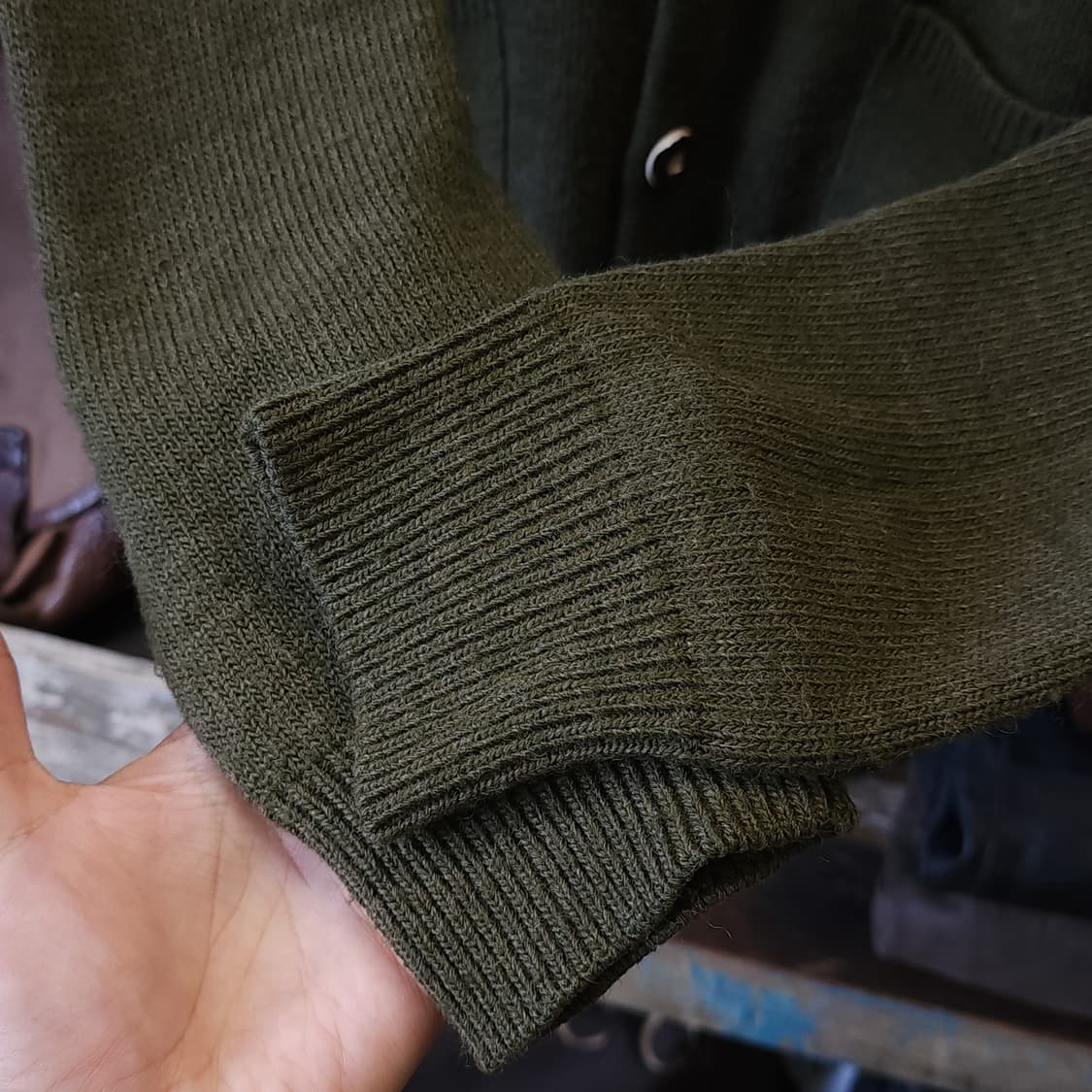 90s 프렌치 울 가디건 유럽 헤비울 스웨터 버튼 가디건 그린 L 상품이미지8