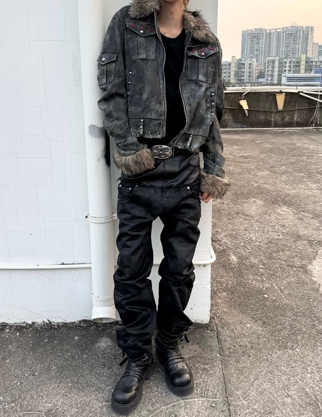 Frosted Red Star Grunge Stud Jacket 상품이미지2