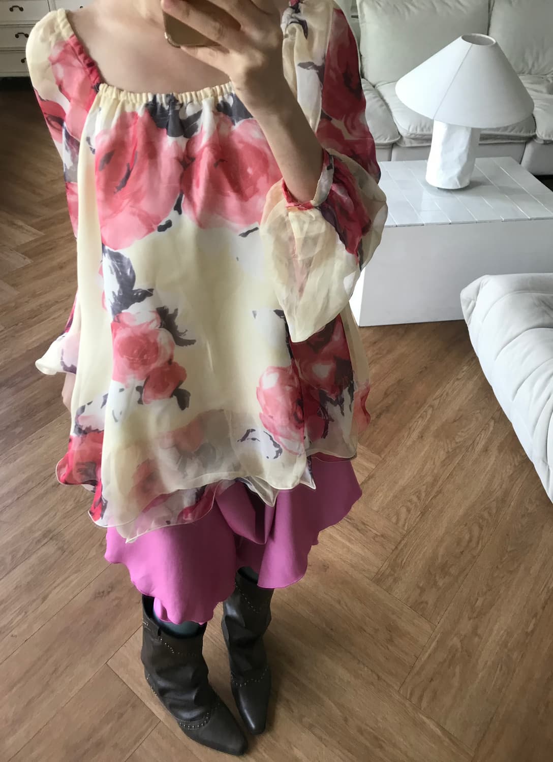 vintage off-shoulder pattern blouse 상품이미지1