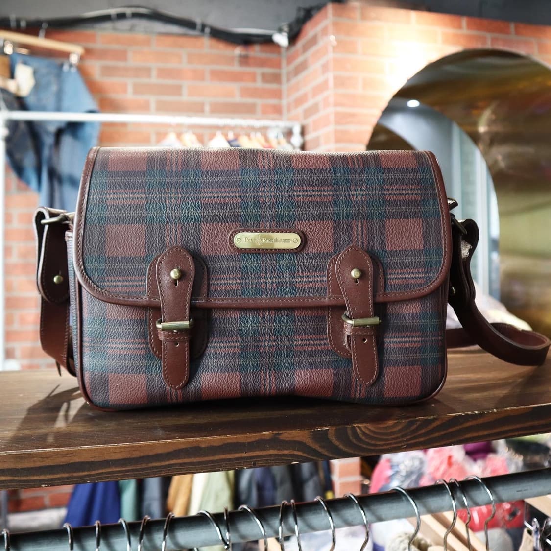 폴로 타탄체크 레더 크로스백 상품이미지1