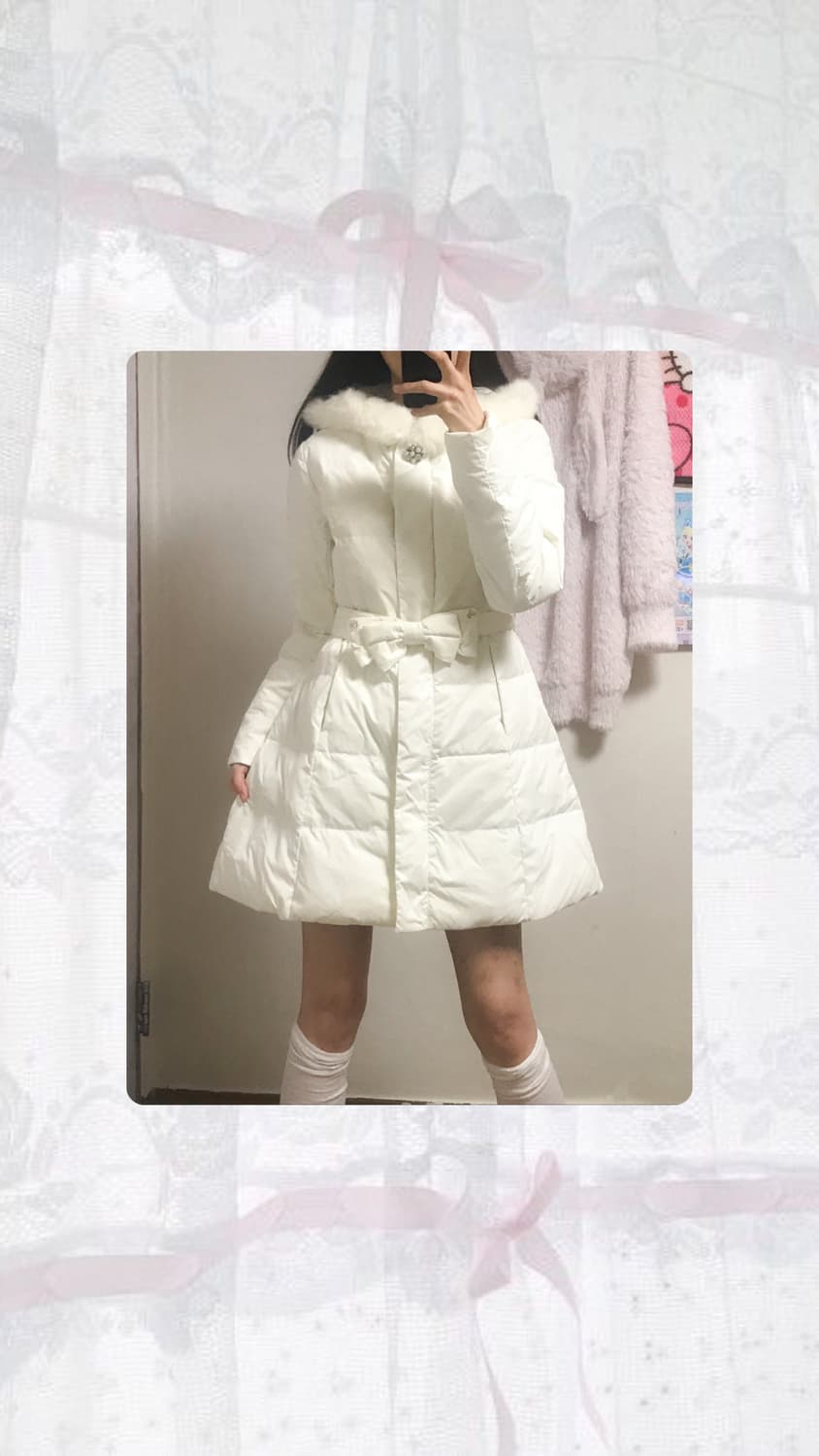 빈티지 로디스포토 화이트 패딩 코트 히메갸루 로걀 라떼 달천깔 리본 벨트 상품이미지1