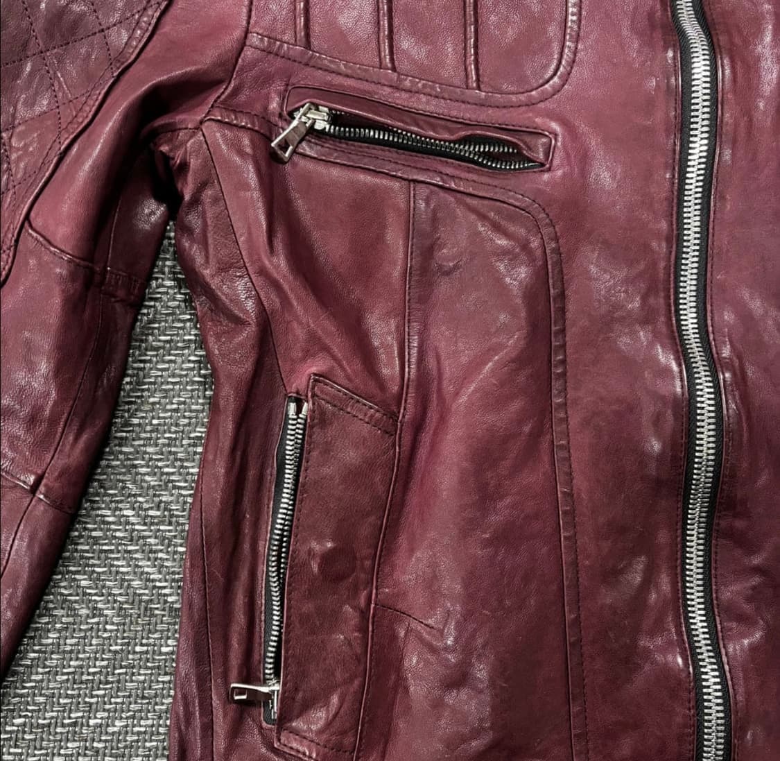 급처 이태리 슬림 크로스 베지터블 램스킨 자켓 버건디 상품이미지6