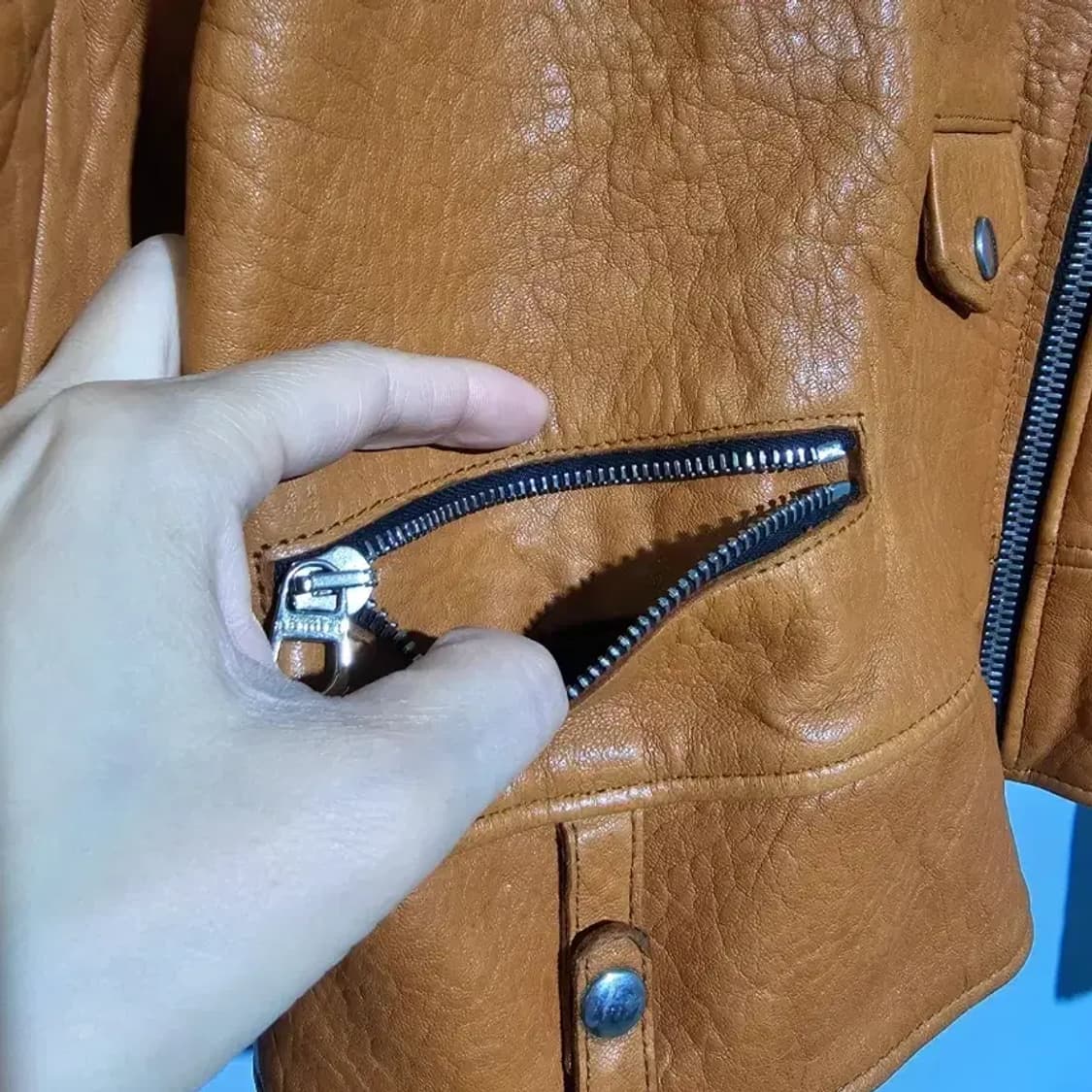 산드로 가죽 라이더 자켓 브라운~55 상품이미지6