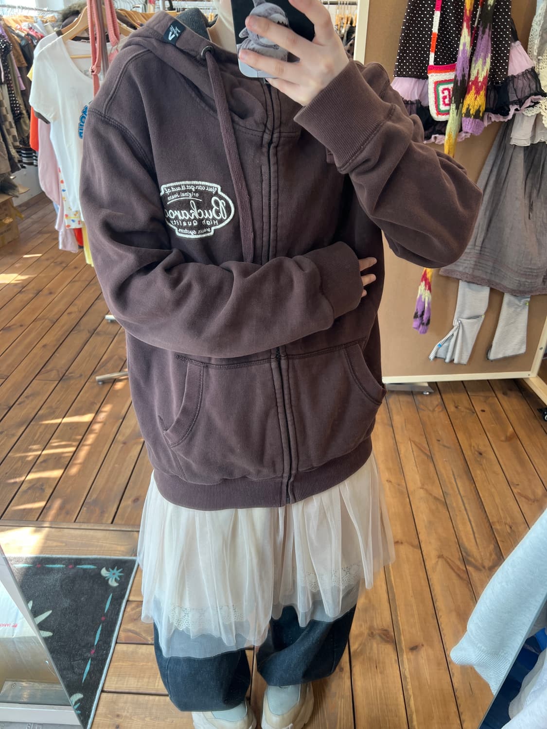 버카루 브라운 로고 후드집업 상품이미지5