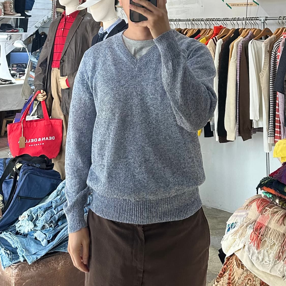 (착용컷) MIERU 썸머 브이넥 니트 (남성용 100) 상품이미지3