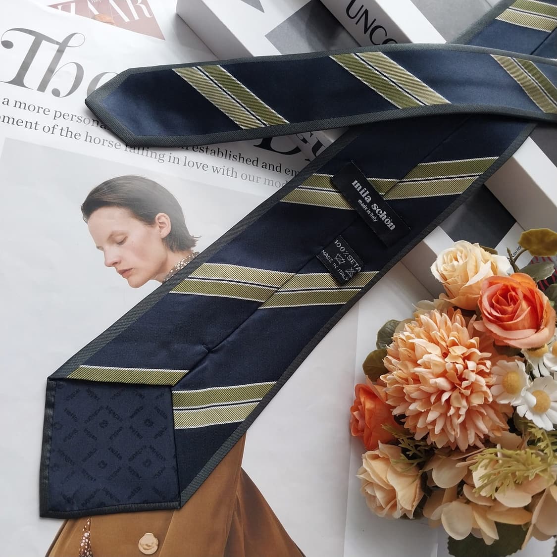 밀라숀 실크 네이비 스트라이프 넥타이 8.7cm S~A+등급 K2519 상품이미지5