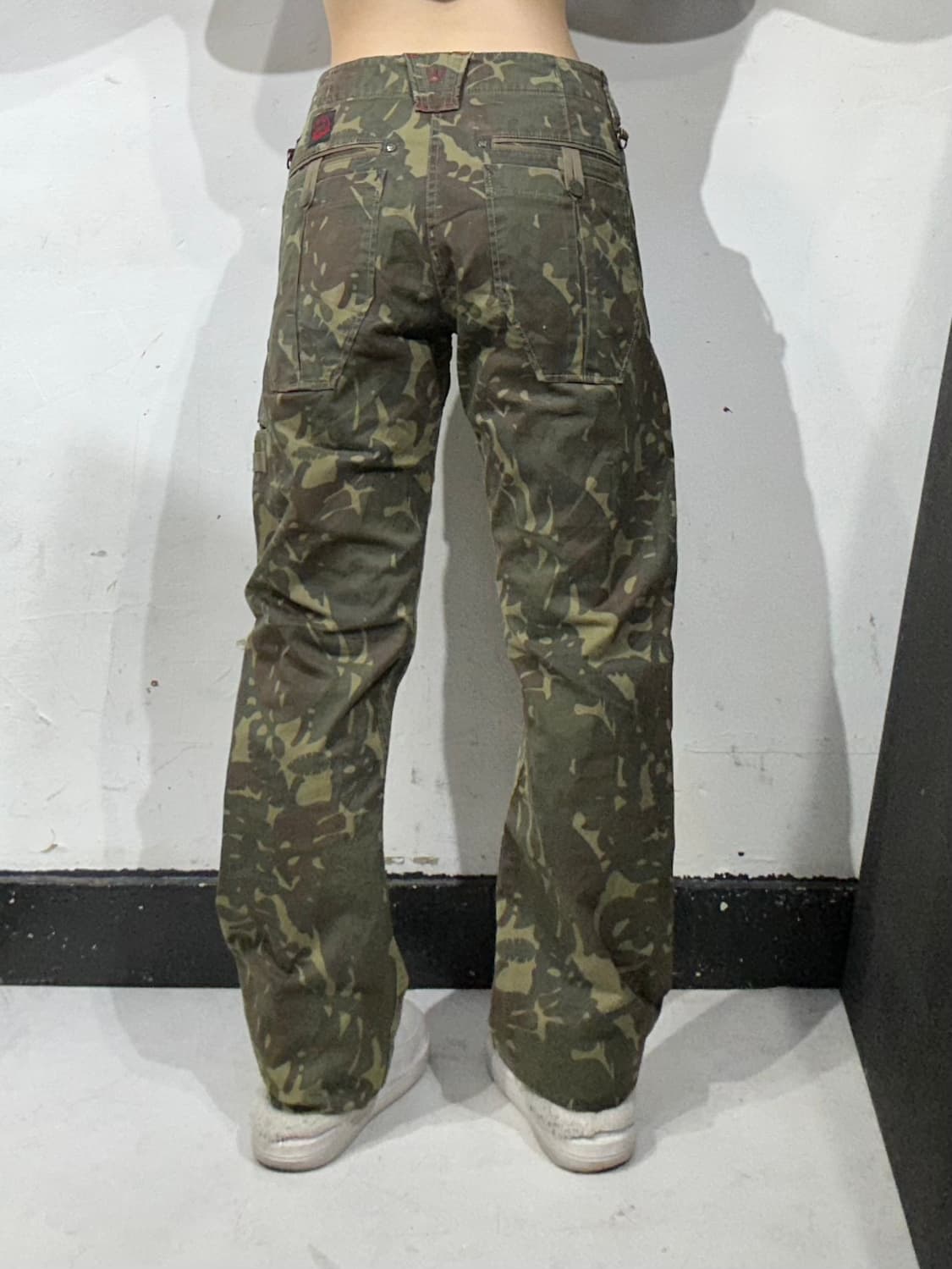 일본 빈티지 베이지 와이드 밀리터리 카모 카고 팬츠 L 상품이미지3