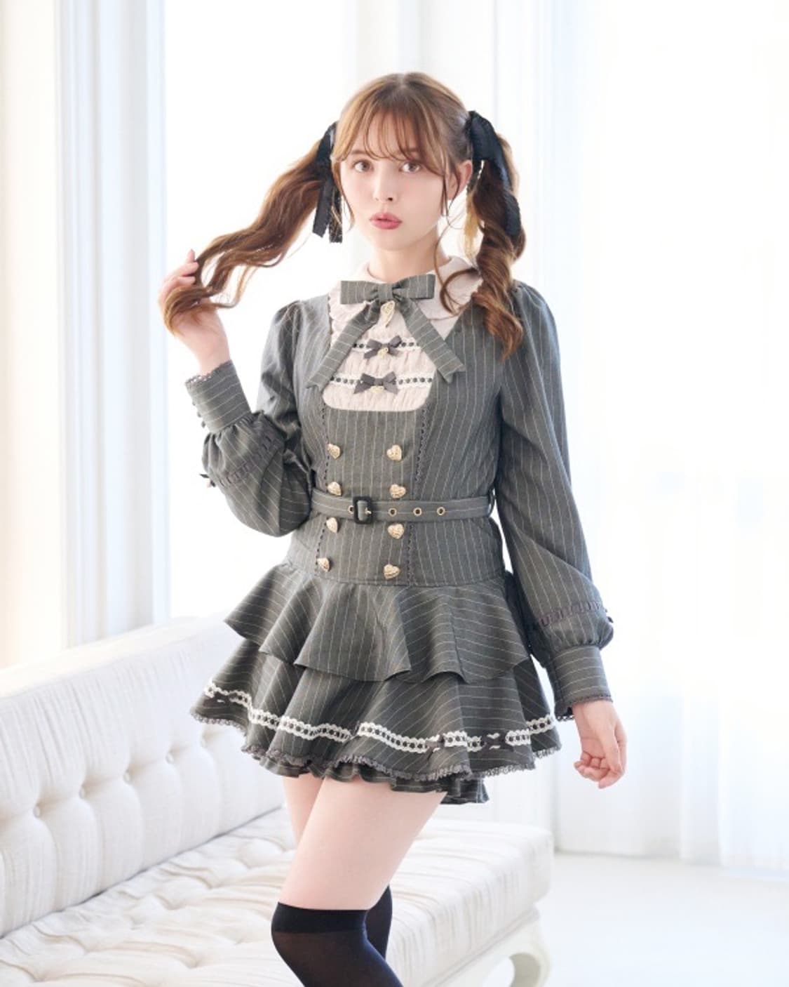 리즈리사 핀스트랩 투웨이 셋업 프레피 원피스 그레이 핑크 양지뢰양산형걸리 상품이미지1