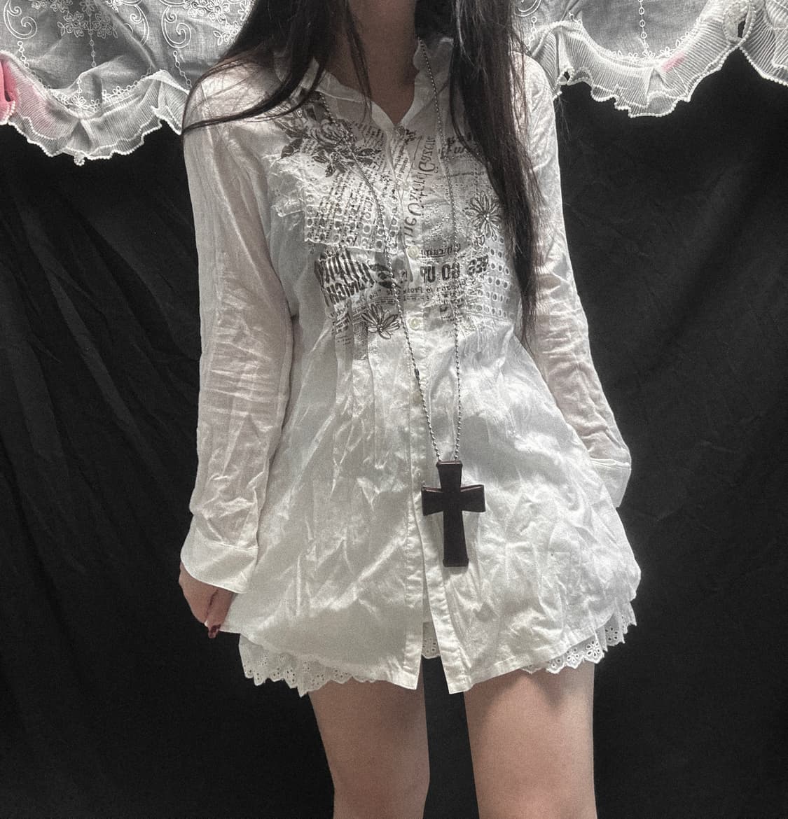 빈티지 스트라이프 레이스 박시 셔츠 상품이미지1