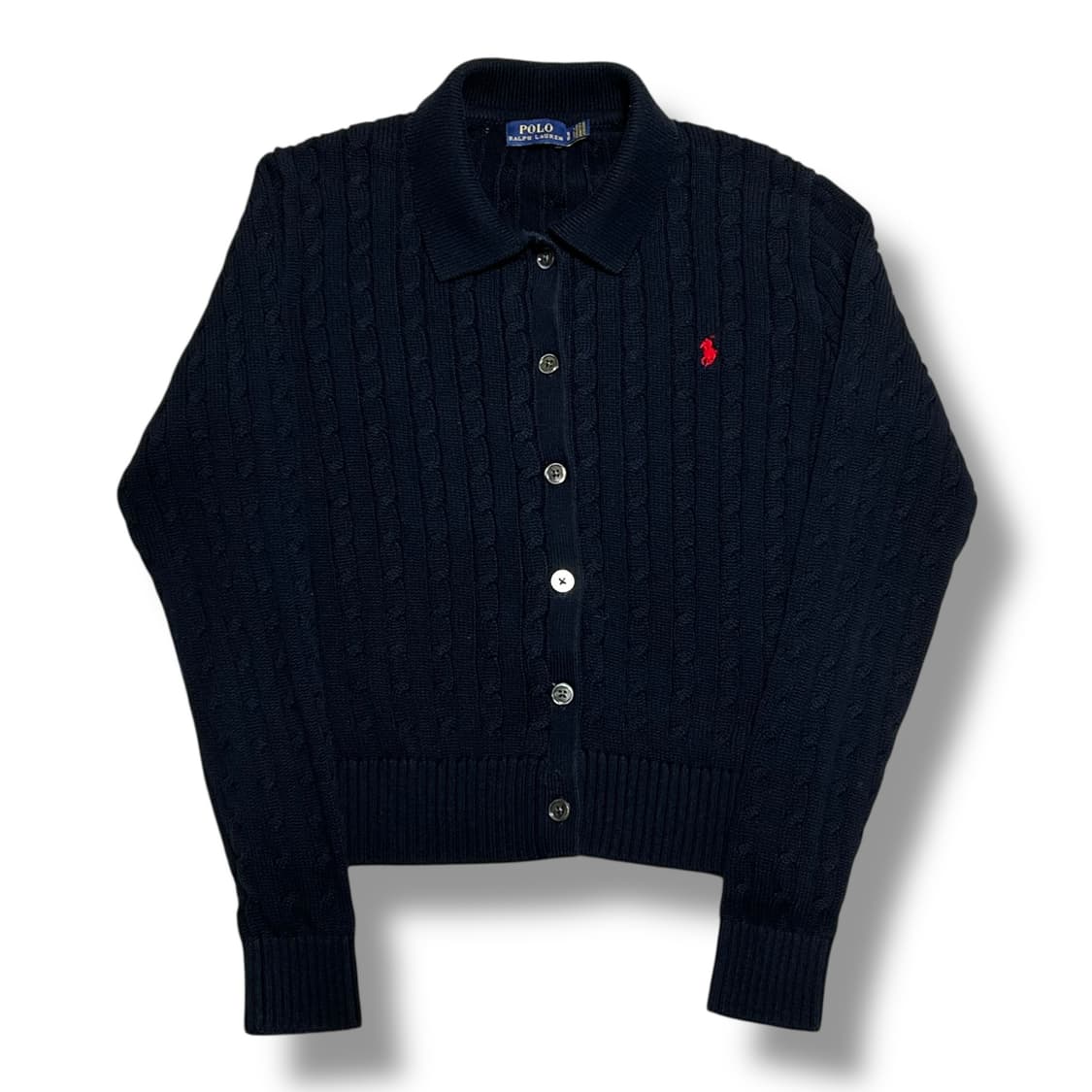 Polo Ralph Lauren 여성용 네이비 케이블 카라 가디건 상품이미지1