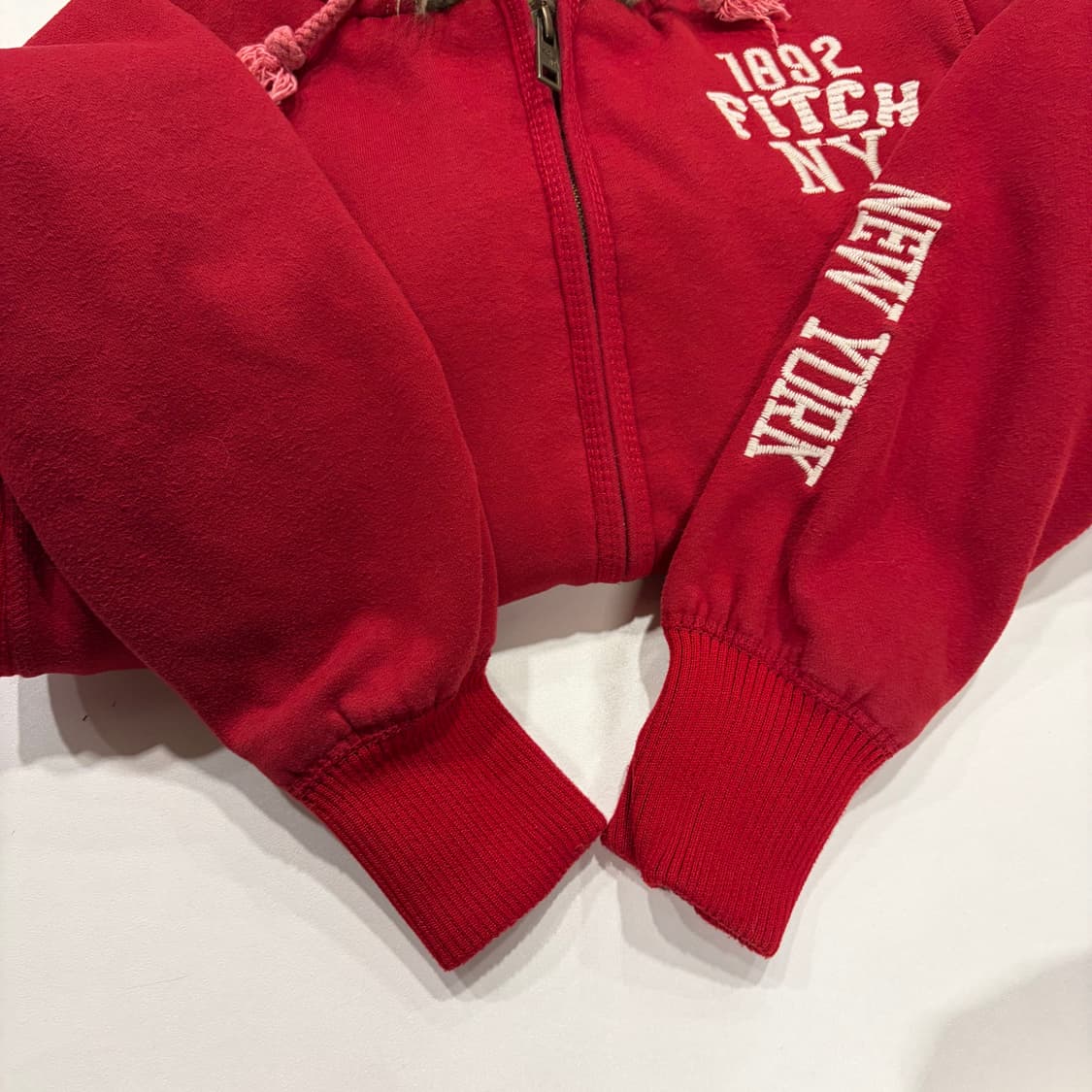 [L] 아베크롬비 빈티지 y2k 레드 퍼 후드 집업 B806 상품이미지8