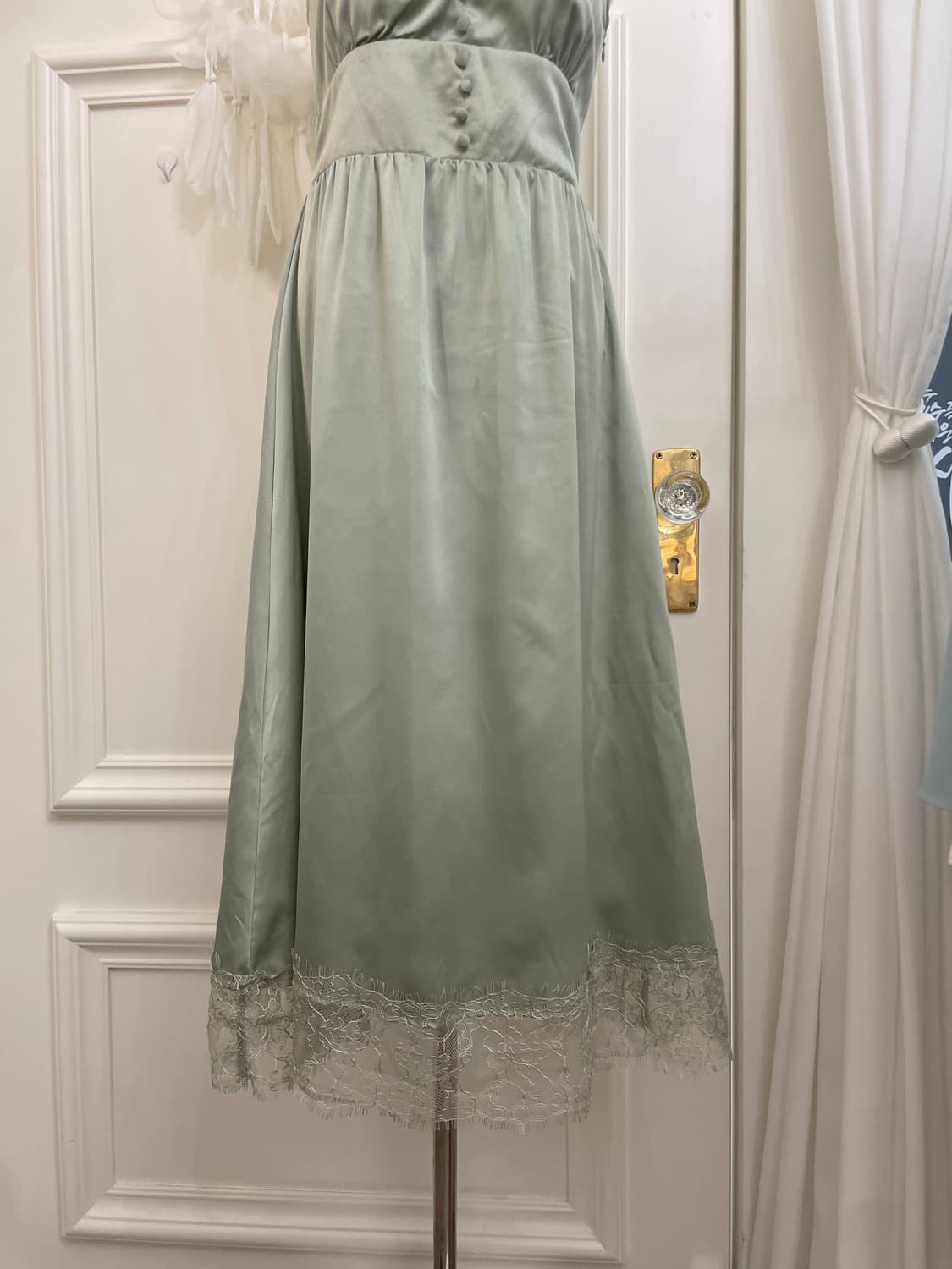 dark green satin lace slip opc(size-M) 상품이미지9