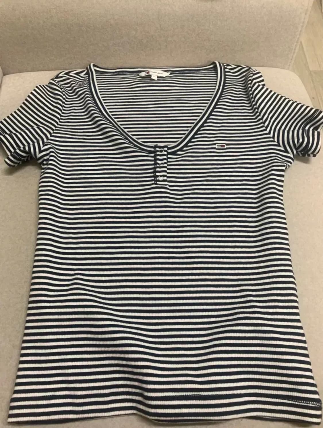 타미진스 헨리 스트라이프 브이넥 반팔 상품이미지1
