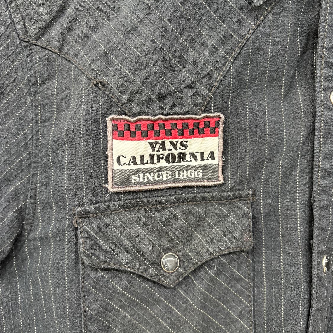 반스 블랙 스트라이프 반팔 셔츠 패치 여성L 상품이미지3