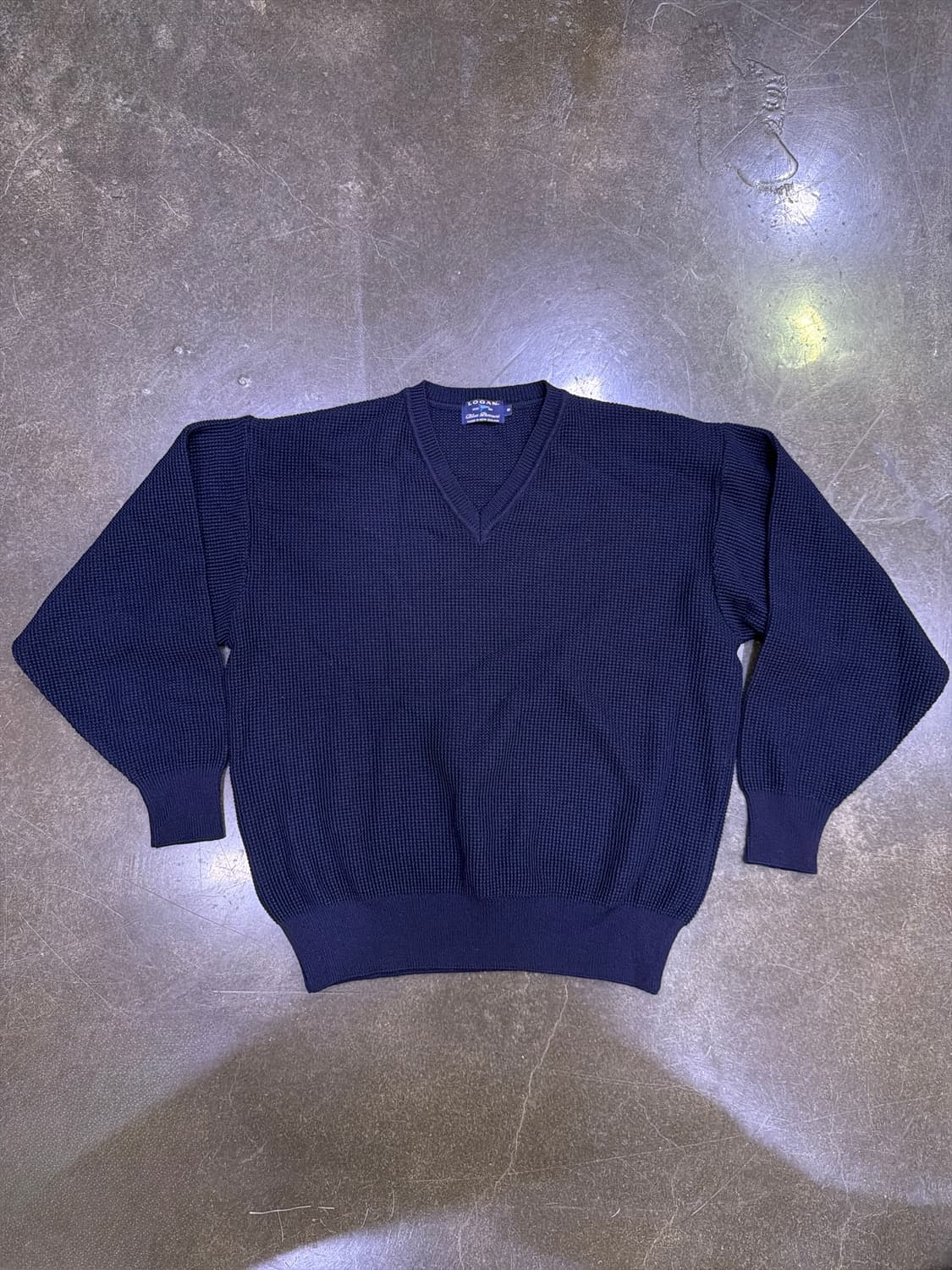 로건 100% 메리노울 와플 V넥 니트 스웨터 네이비 S 상품이미지1