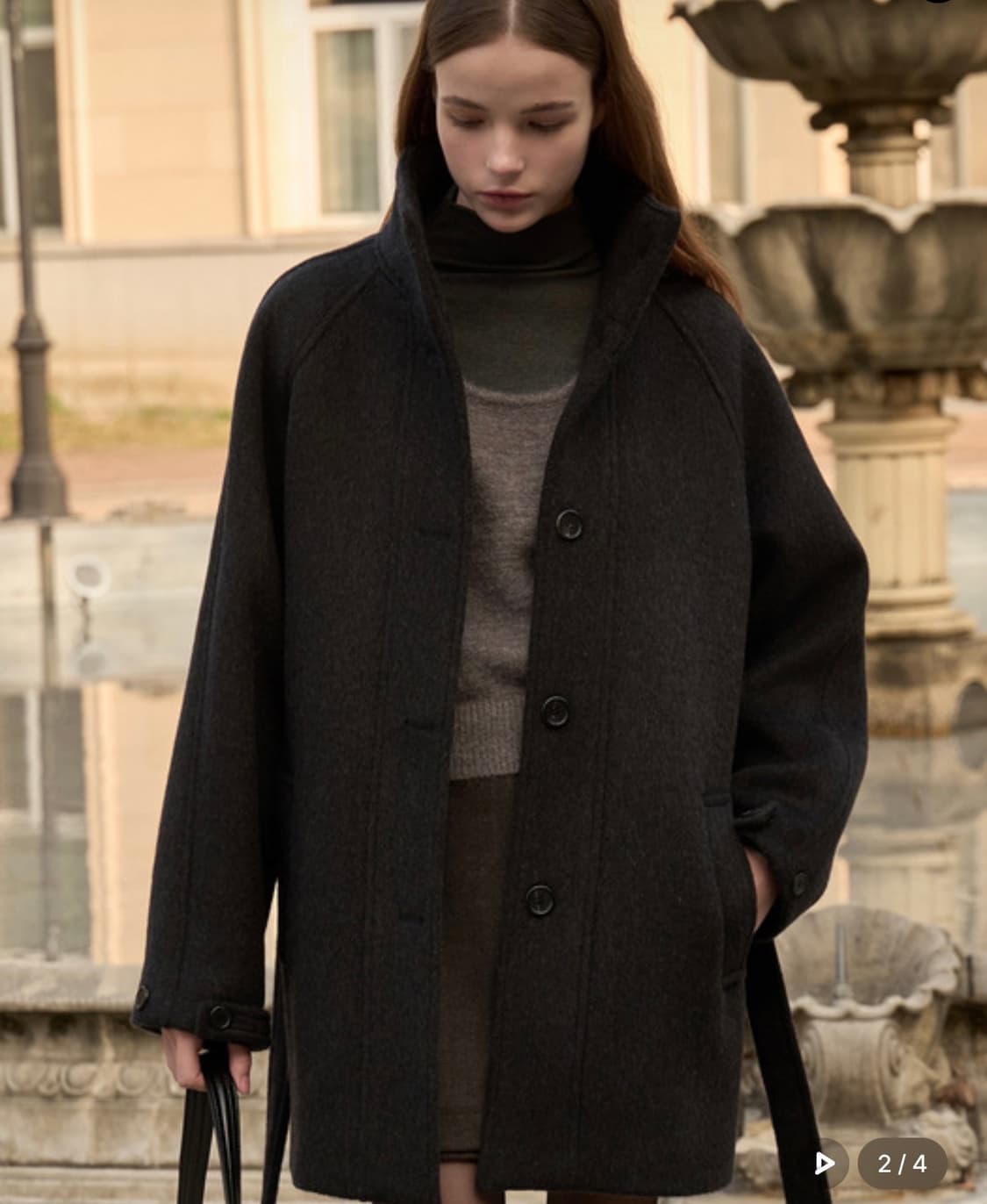 브아빗포우먼 울 블랜드 벨티드 하프 코트 차콜 VW648 상품이미지1