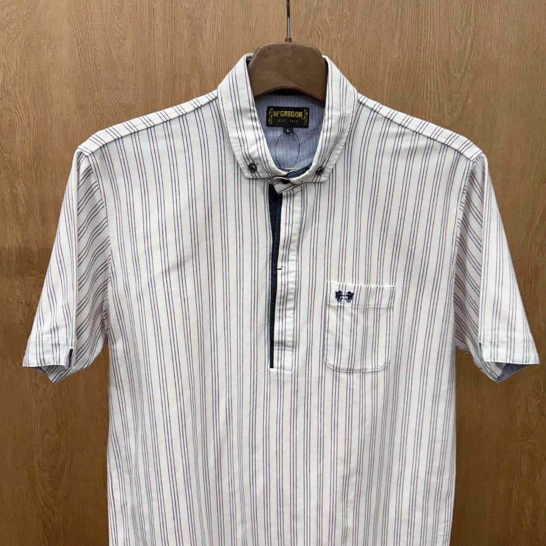 맥그리거 스트라이프 카라 반팔 티셔츠 하프 버튼업 디테일 아이보리 상품이미지4