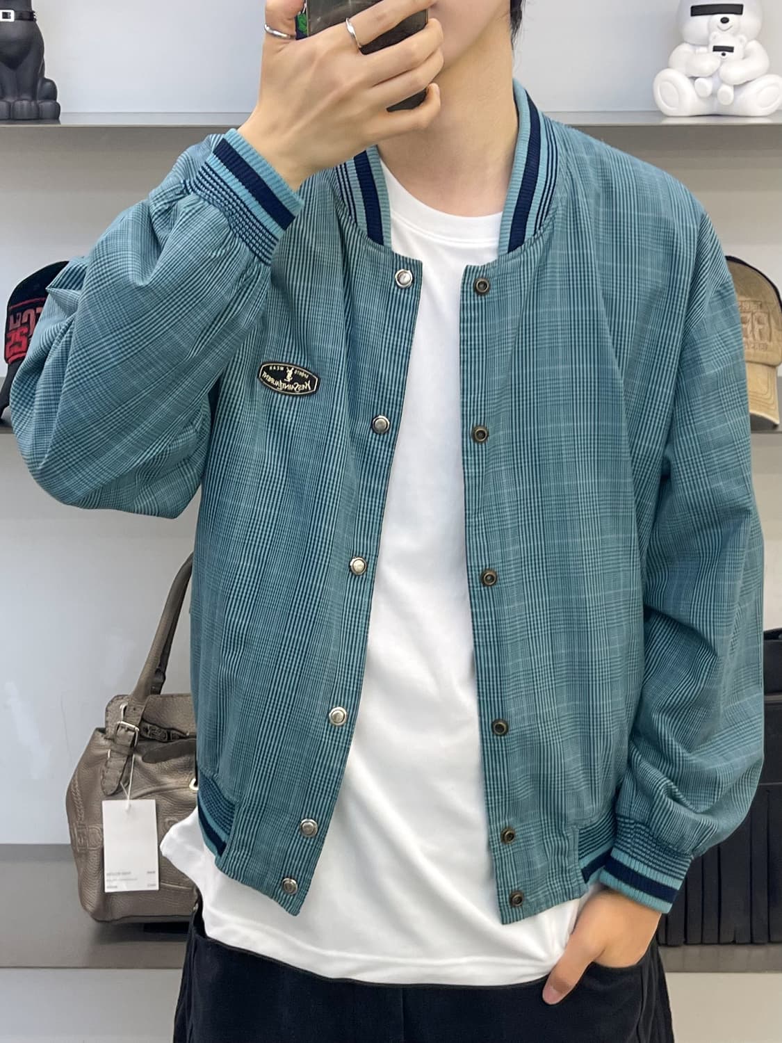 입생로랑 90s YSL 로고 체크 블루종 상품이미지2