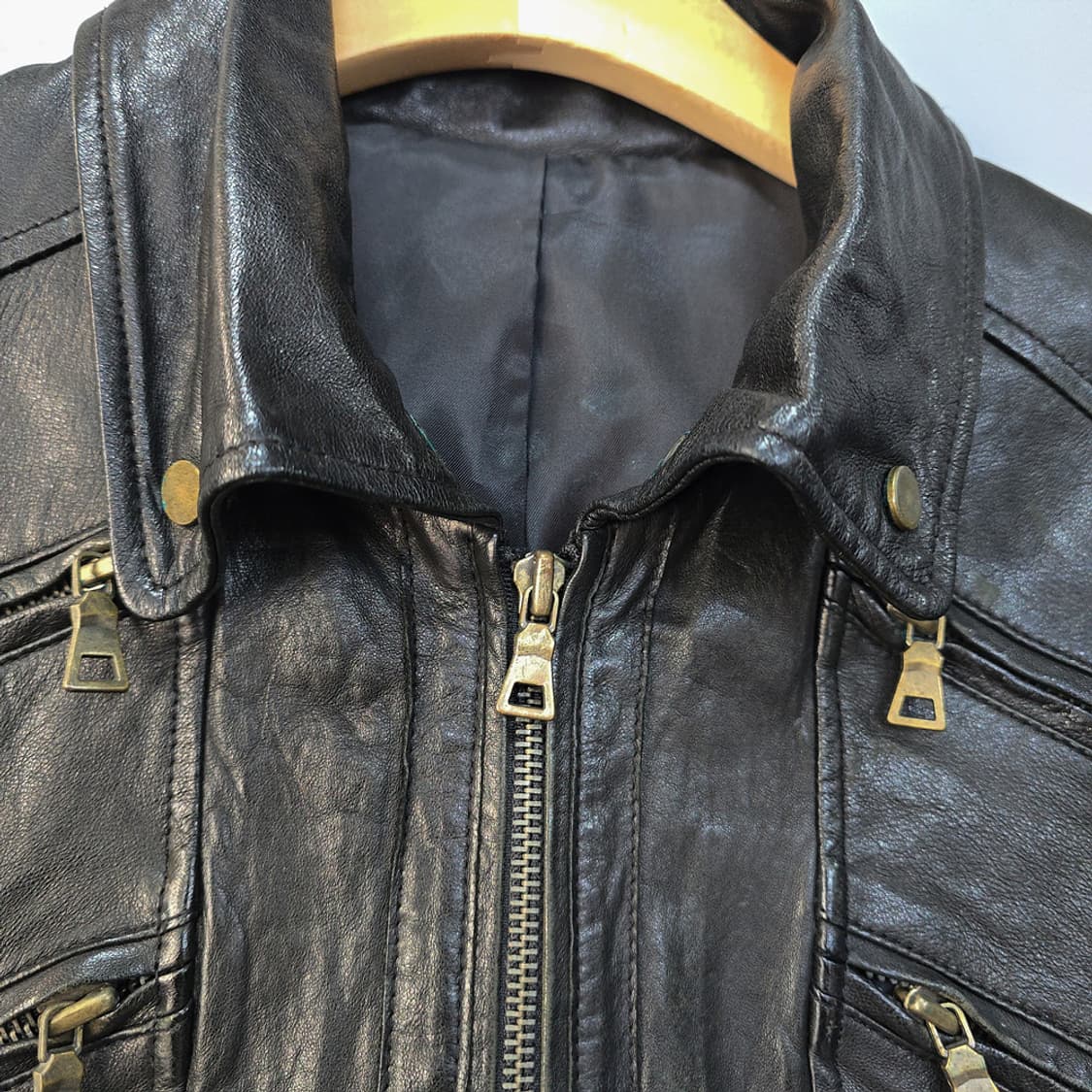 이태리 원단 램스킨 라이더 가죽자켓 블랙 L 상품이미지5