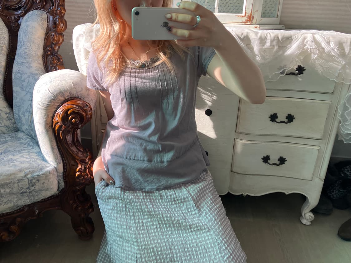 빈티지 모리 페일퍼플 핀턱 블라우스 상품이미지2