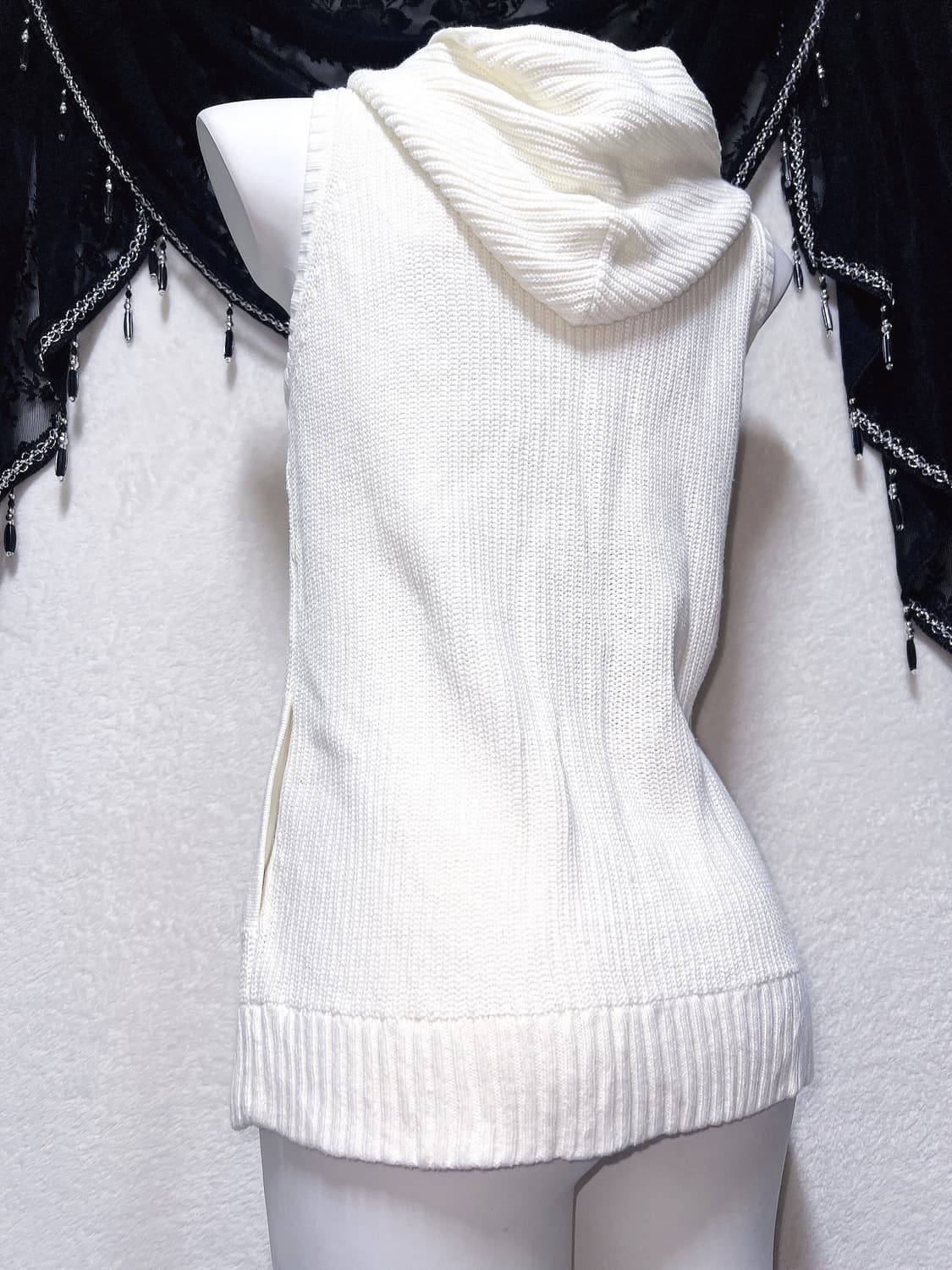 pendora 화이트 니트 후드조끼 집업 베스트 달천깔 갸루 펑크 y2k 상품이미지6