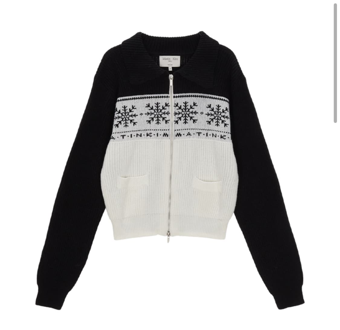 마뗑킴 스노우플레이크 니트 집업 블랙 상품이미지1