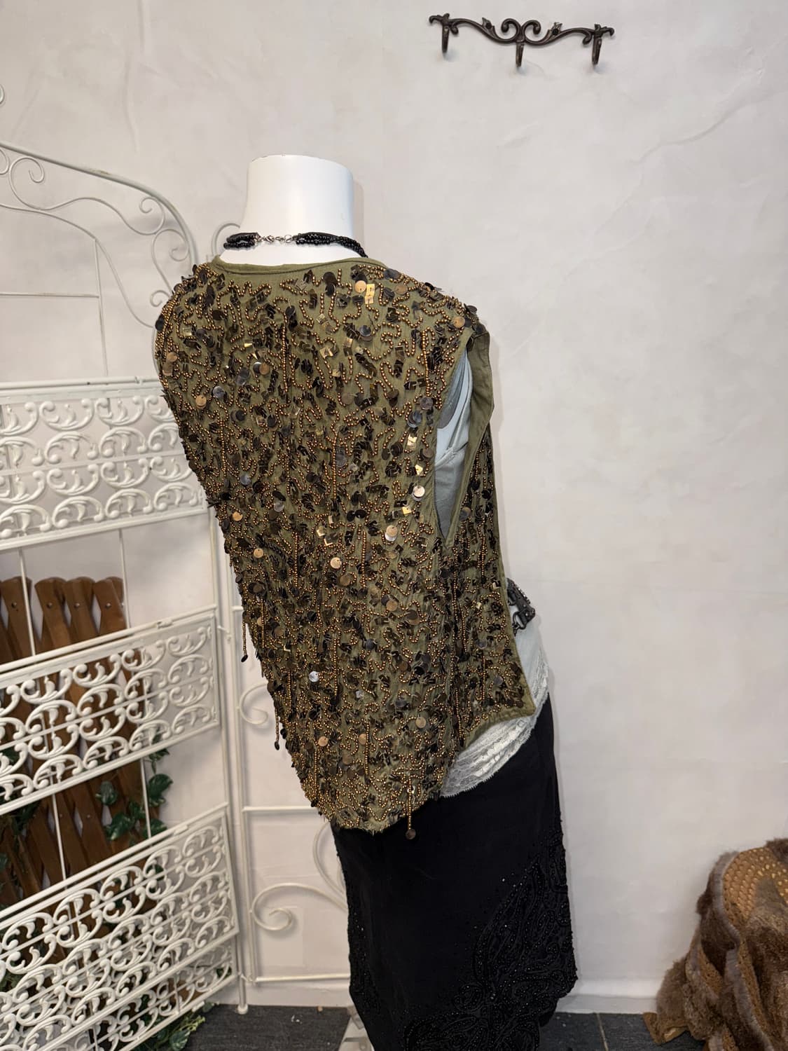 Khaki brown oriental fairy beads vest 상품이미지3