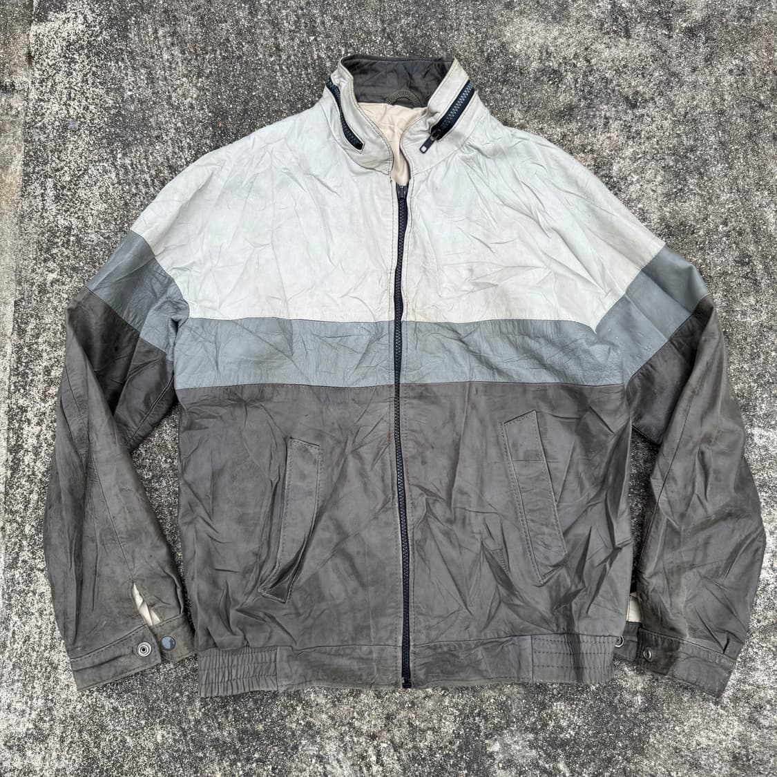 [M] 80s Lanvin 랑방 컬러블록 레더자켓 상품이미지1