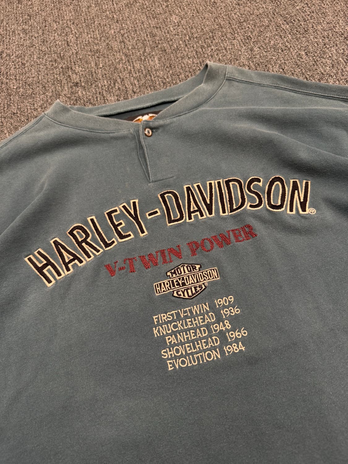 L)할리데이비슨 빈티지 V-TWIN POWER 자수 헨리넥 롱슬리브 상품이미지3