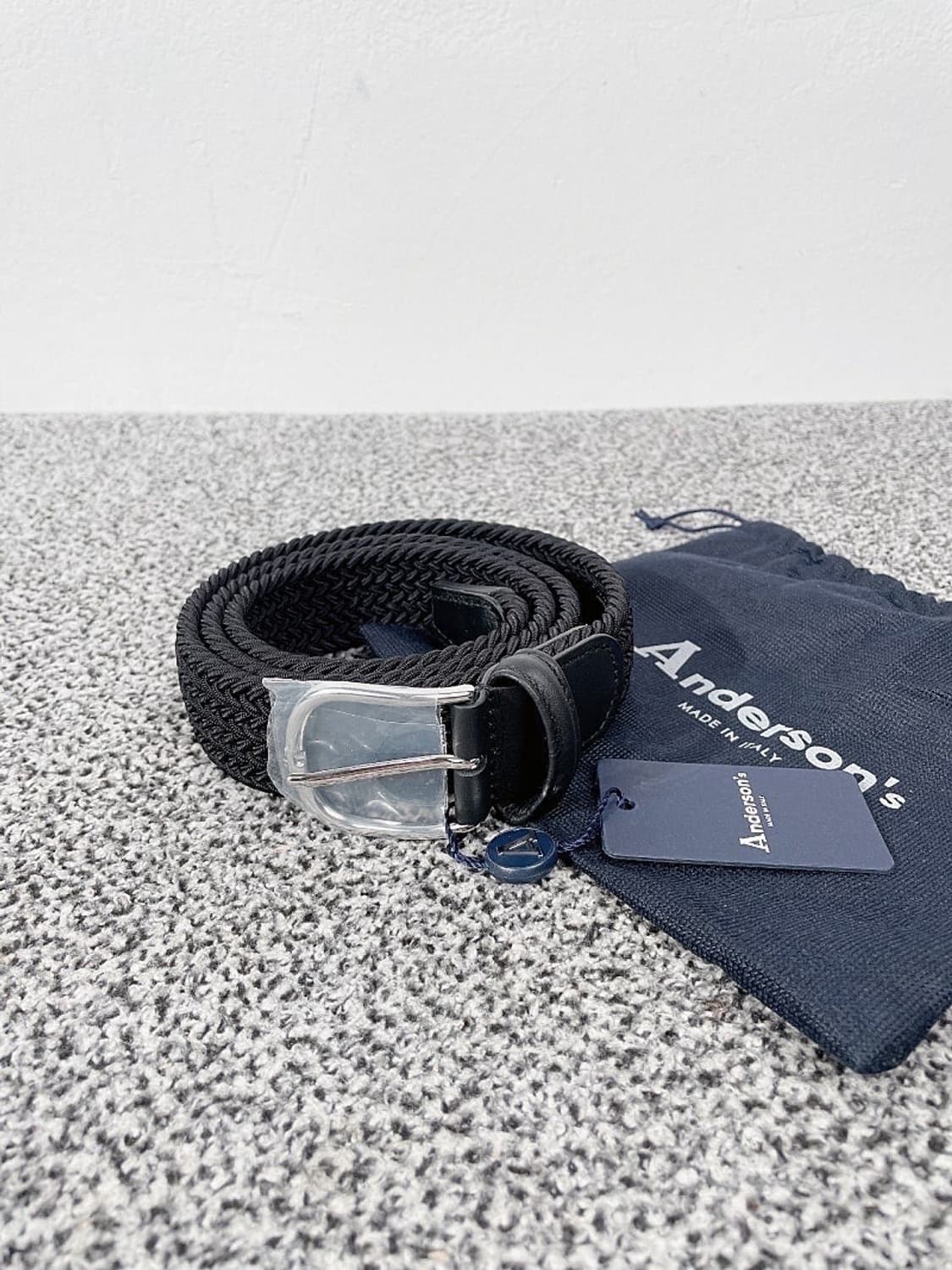 (정품/새상품) 앤더슨즈 남성 블랙 레더 패브릭 위빙 벨트 상품이미지1