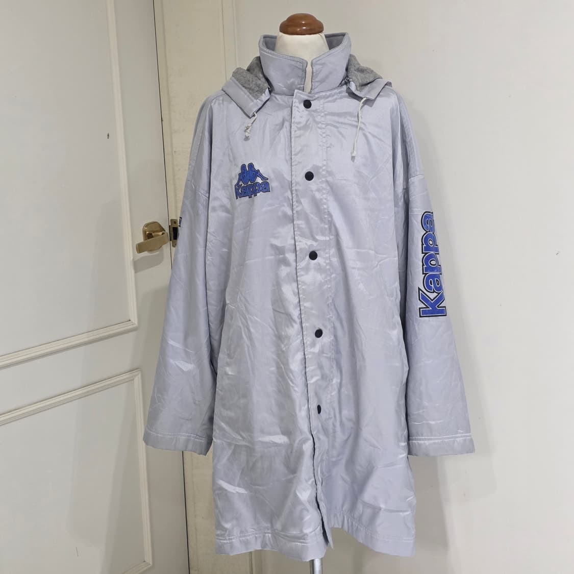Kappa 일본판 빈티지)희귀실버x블루 올드스쿨 빅로고 후드 돕바 롱패딩 상품이미지1