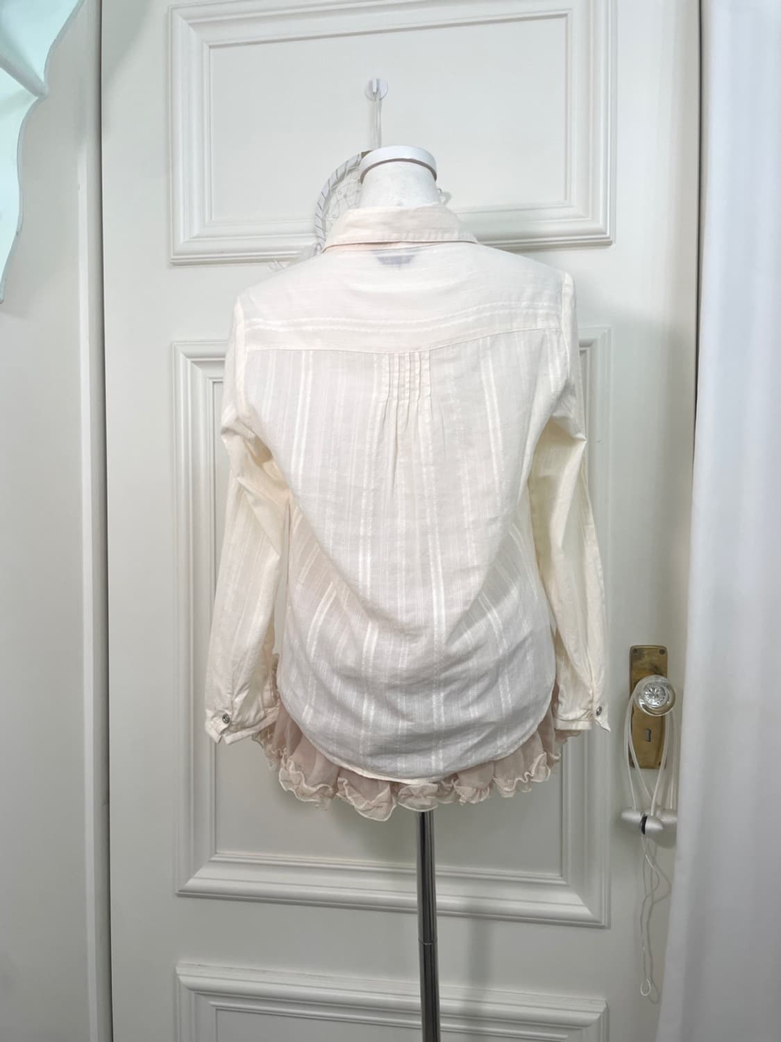 coral ivory cotton lace trim shirt 상품이미지3