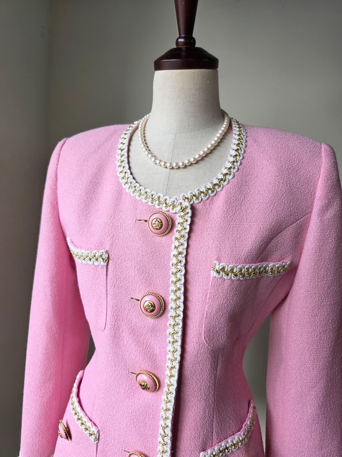 핑크 레이스 테이핑 금장 버튼 트위드 자켓 상품이미지1