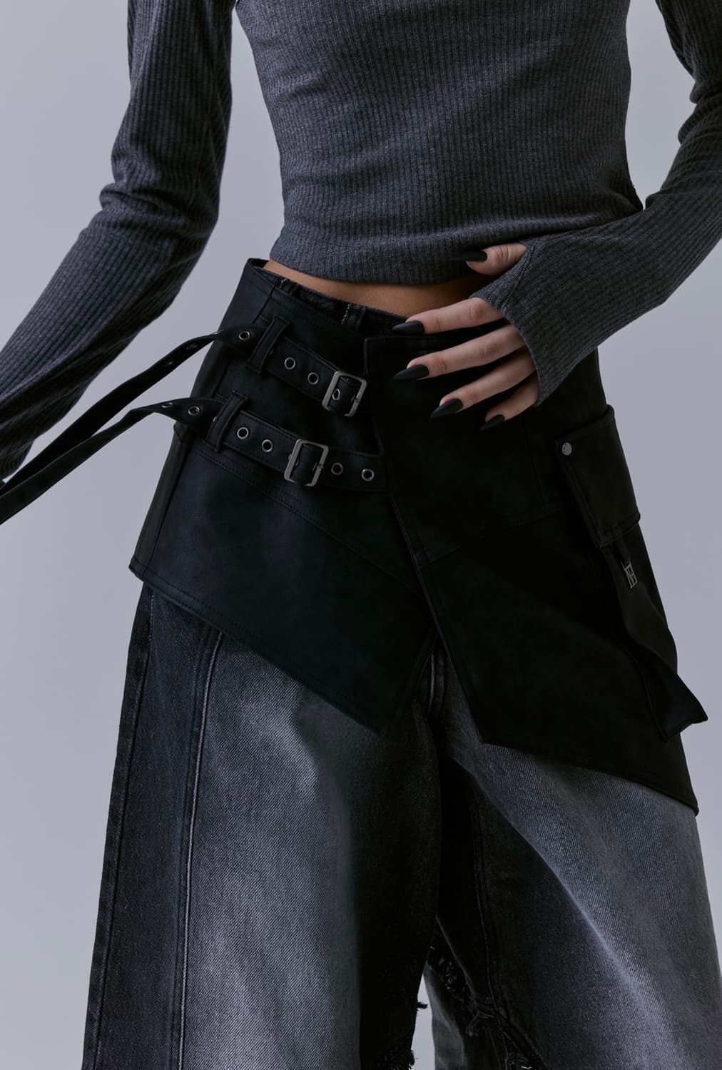 트리밍버드 레더랩스커트 Belted Layered Leather Wrap 상품이미지2