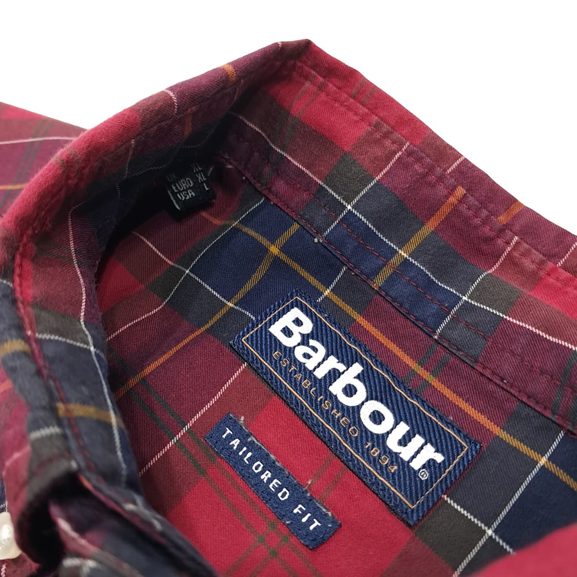 CL373 L 바버 코튼 버튼다운 테일러드핏 레드 셔츠 남방 상품이미지3