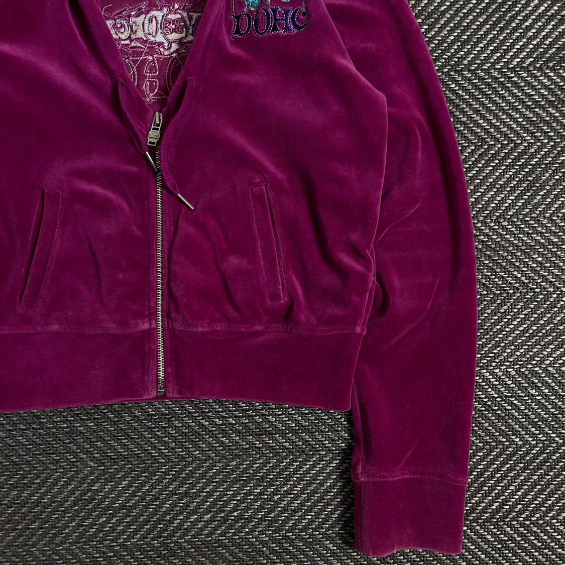 DOHC y2k 빈티지 벨벳 후드 크롭 자켓o 3231 상품이미지2