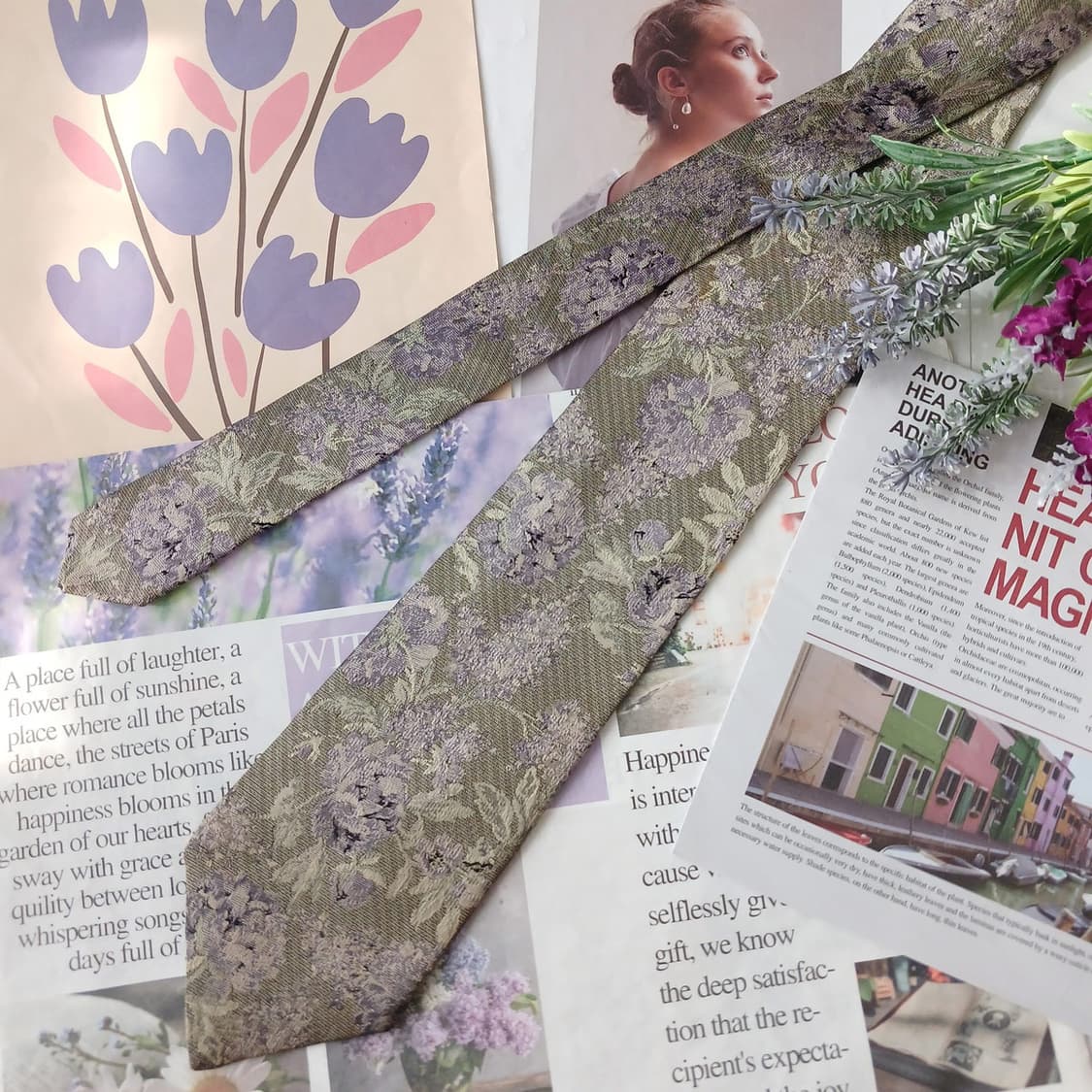 루치아노 소프라니 실크 플로럴 넥타이 8.8cm A등급 A19352
 상품이미지4