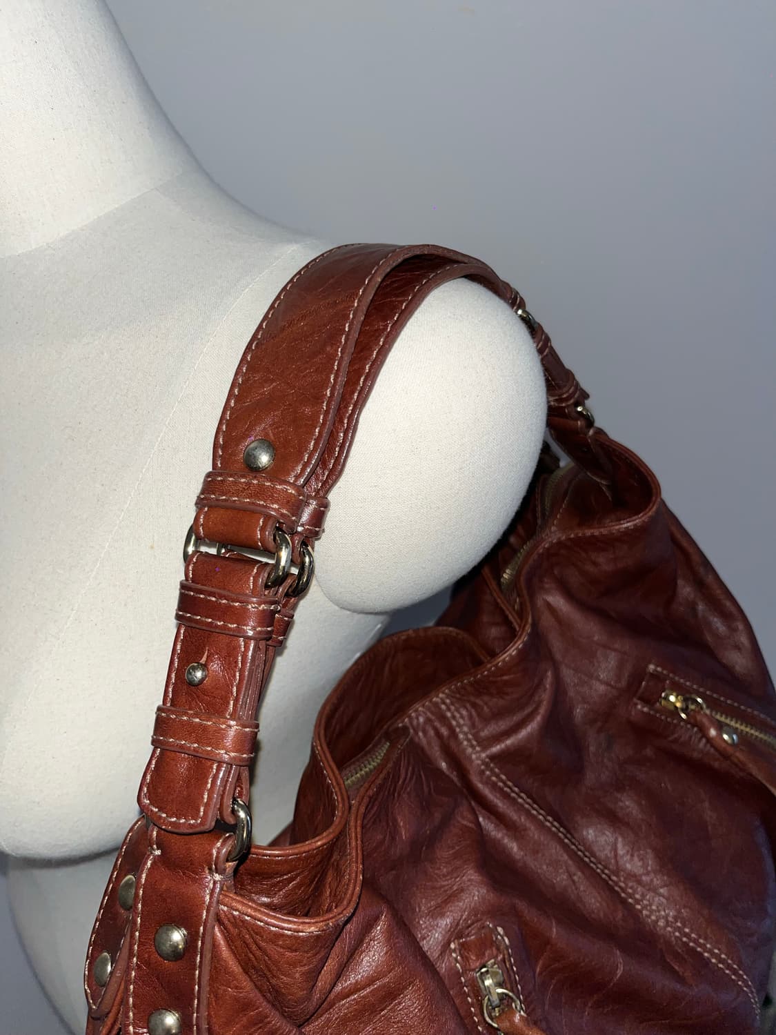 📦 Y2k Old leather redbrown Shoulder Bag 상품이미지7