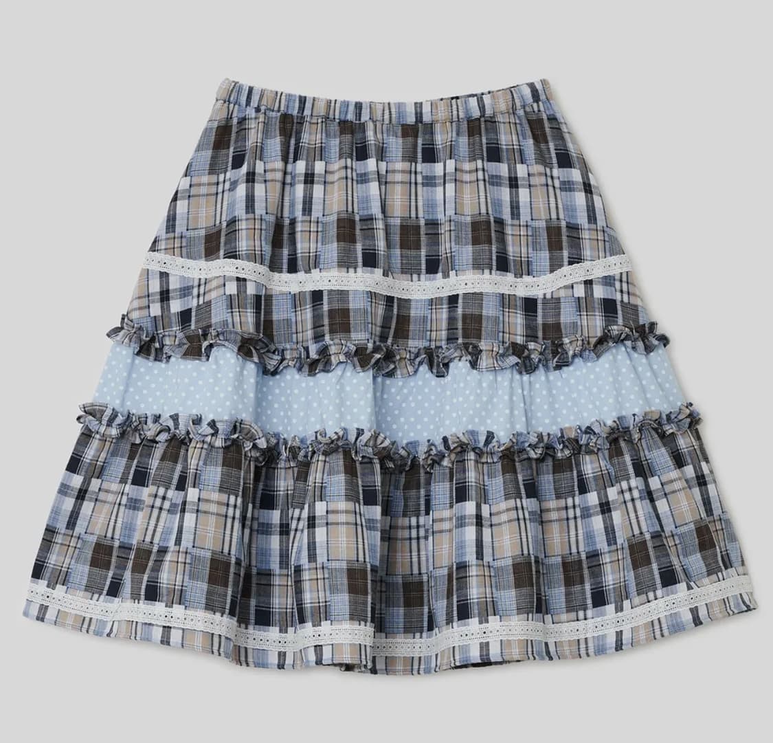 타입서비스 레이스 트림 러플드 체크 스커트 블루  상품이미지5