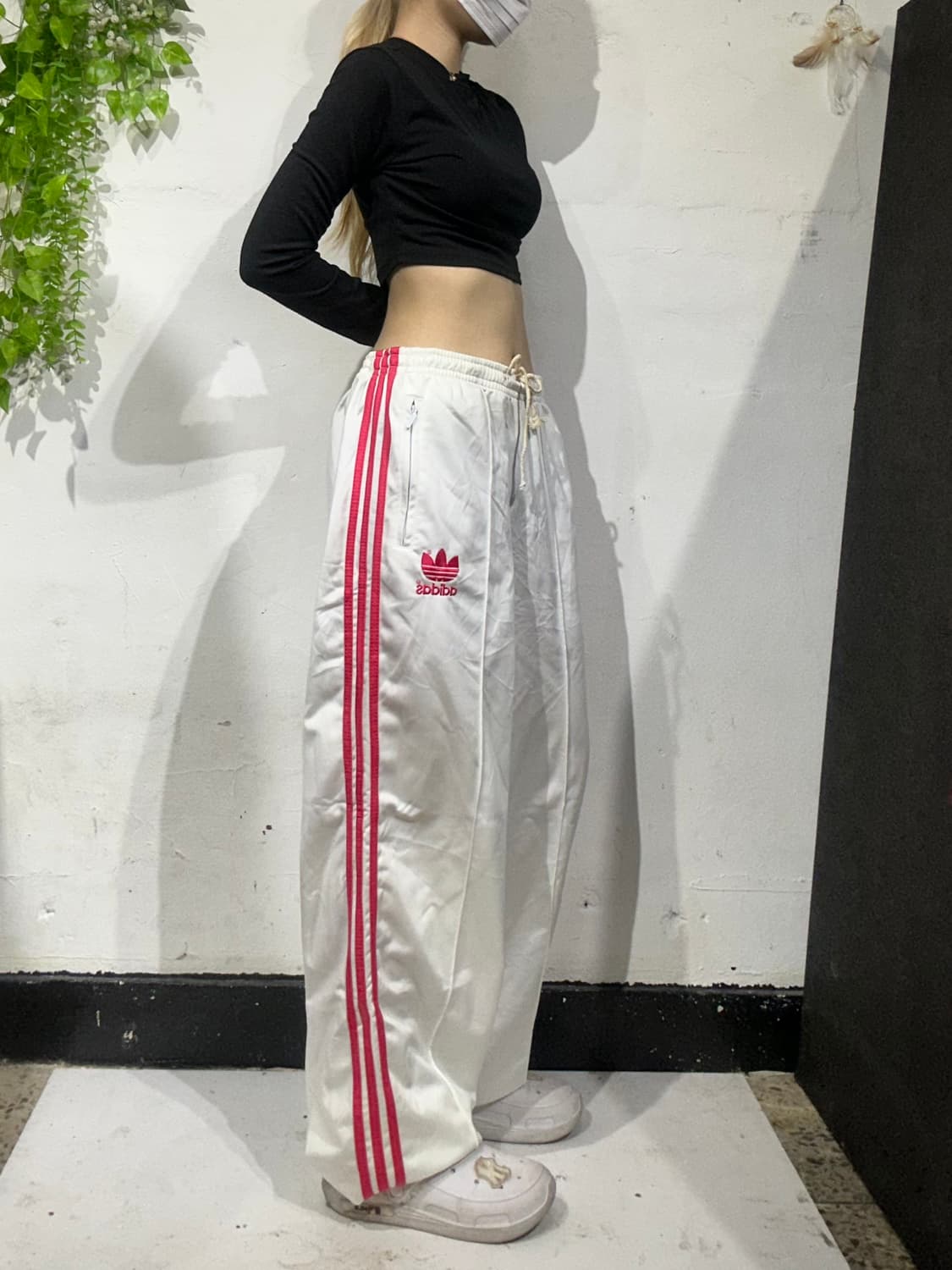 80s 아디다스 화이트 핑크 삼선 og 와이드 추리닝 바지 팬츠 L 상품이미지1