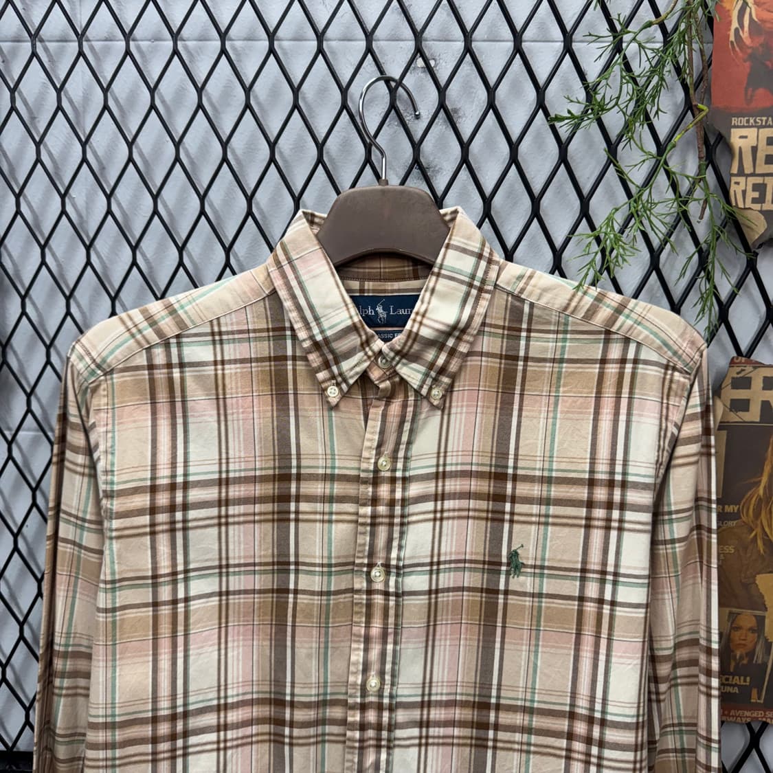 폴로 랄프로렌 긴팔 체크 셔츠 카키 포니 로고 포인트 베이지 상품이미지3