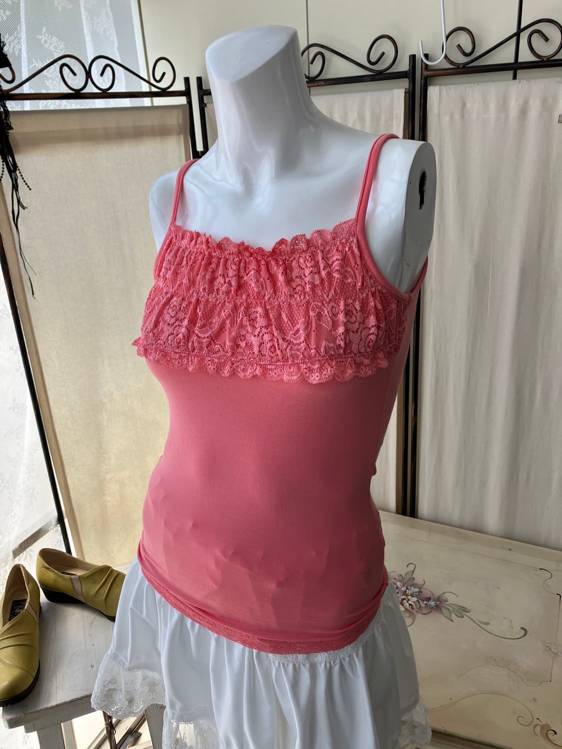 피치 핑크 레이스 끈나시 1279 모리걸 일본빈티지 y2k 스트릿 갸루  상품이미지1
