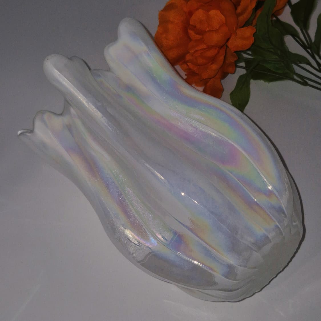 80s 쿠라타 아트글라스 진주 오로라 산호 꽃병 상품이미지10