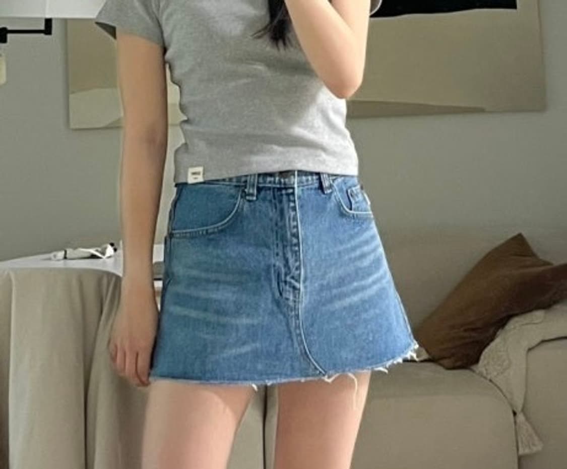 글로니 91 미드라이즈 데님 스커트 중청 상품이미지3