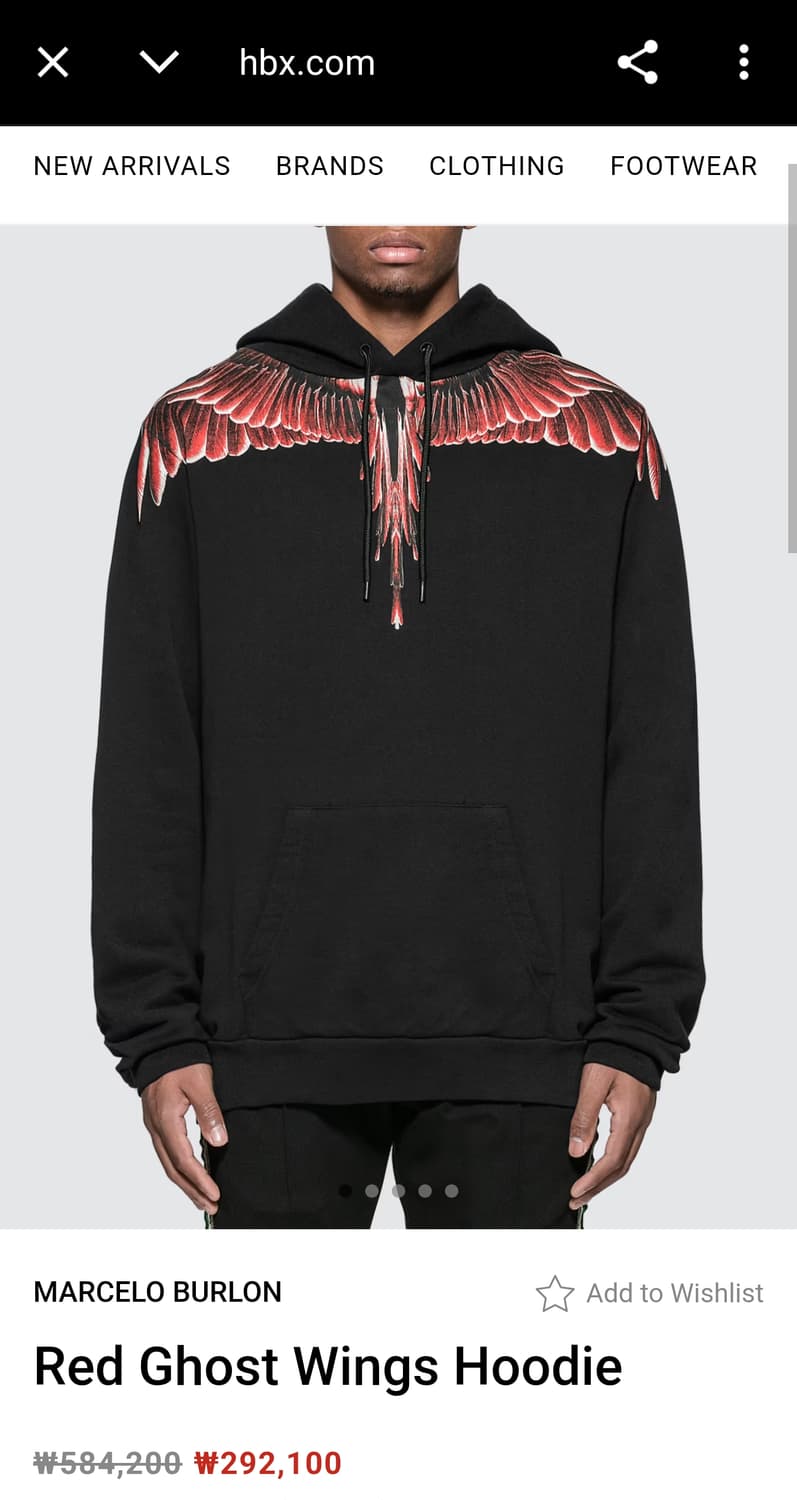 실측 L (100) 마르셀로불론 레드 고스트 윙 프린팅 코튼 후드티 스웻 상품이미지1