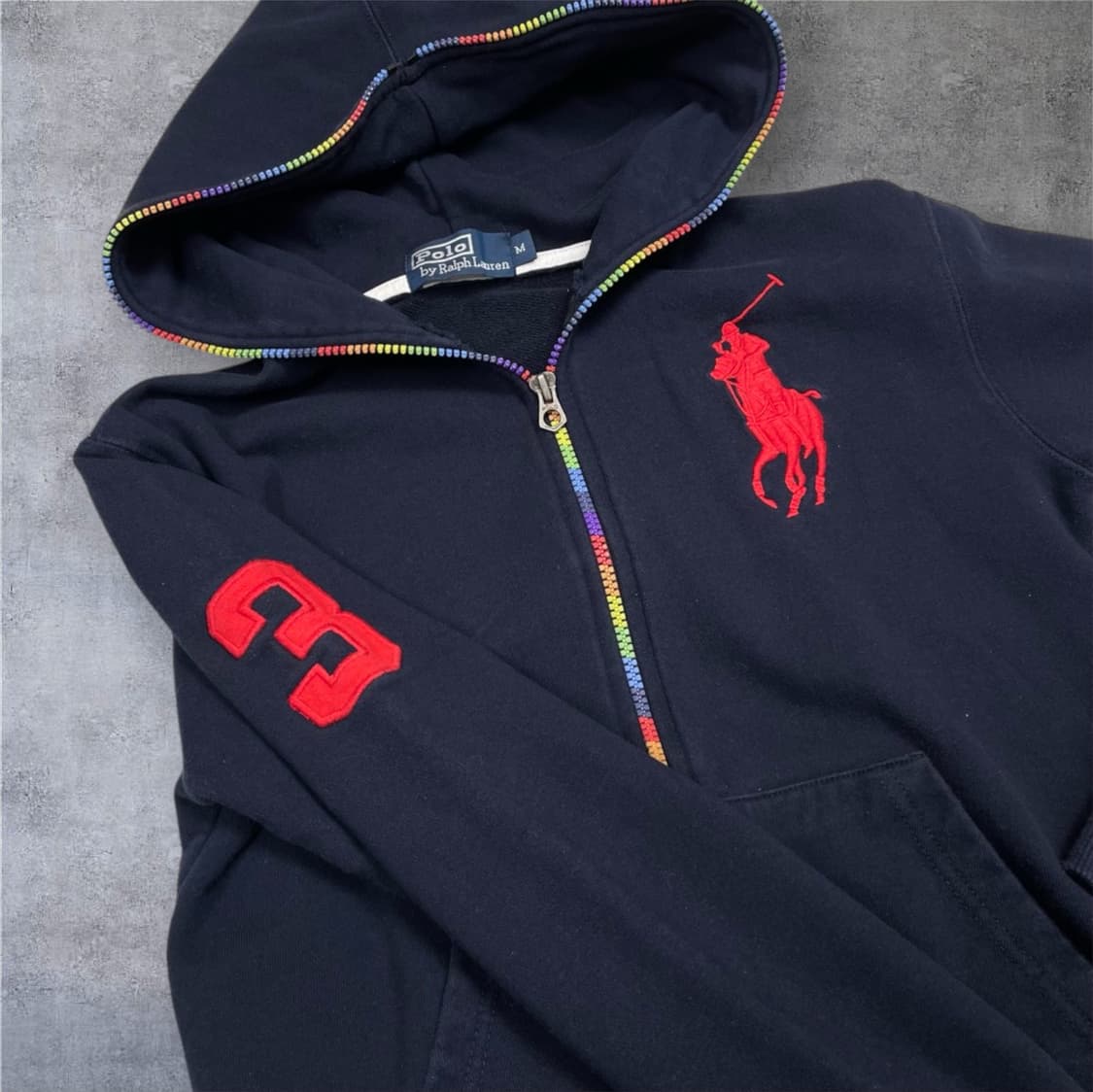 폴로 랄프로렌  네이비 빅포니 무지개 후드 집업 M 상품이미지2